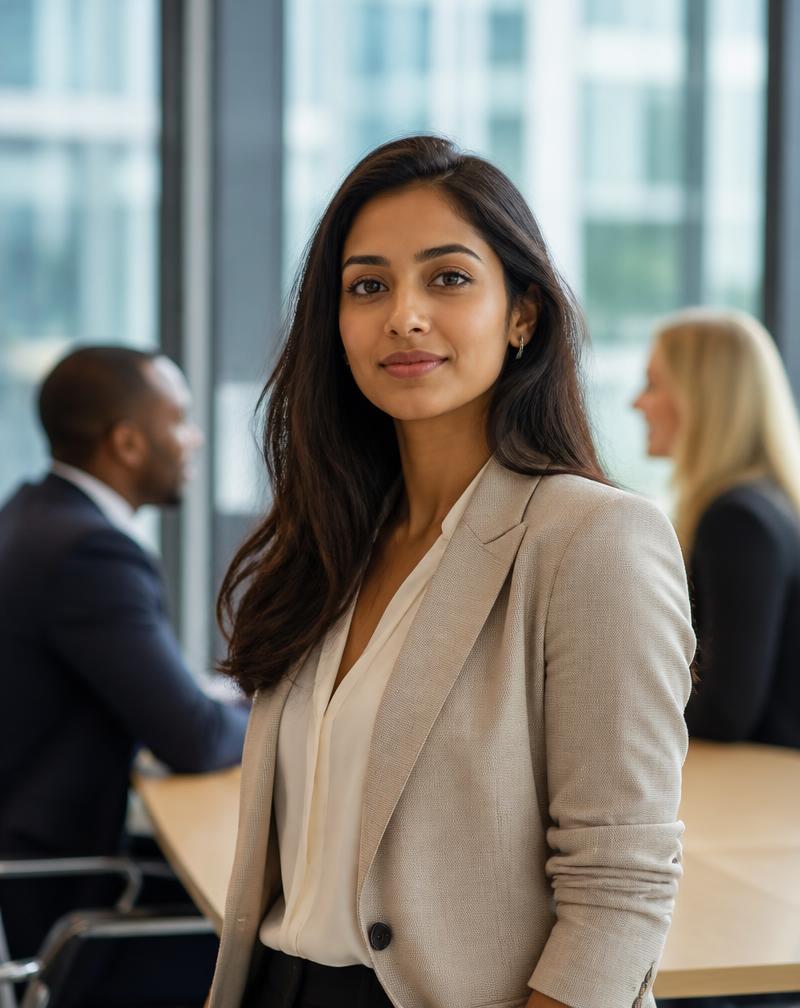 Confident young professional in a modern global workplace after career readiness training